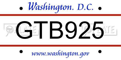 GTB925 District Of Columbia License Plate