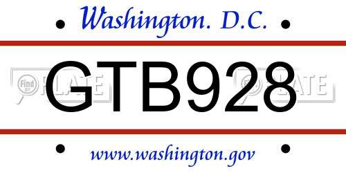 GTB928 District Of Columbia License Plate