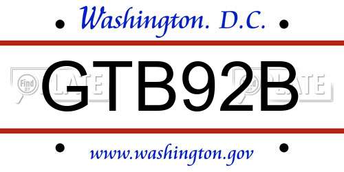 GTB92B District Of Columbia License Plate