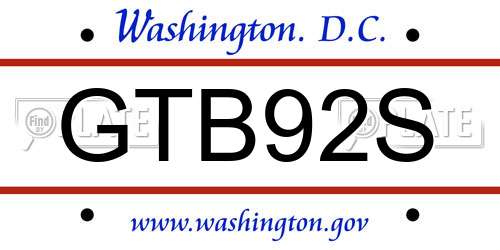 GTB92S District Of Columbia License Plate