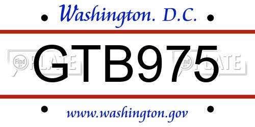GTB975 District Of Columbia License Plate