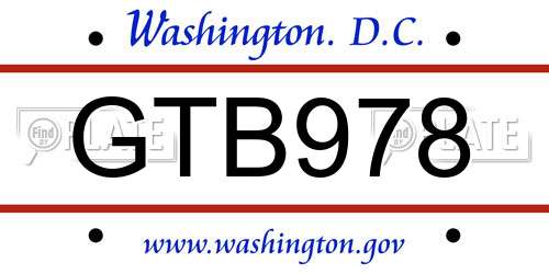 GTB978 District Of Columbia License Plate