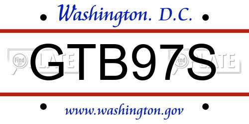 GTB97S District Of Columbia License Plate