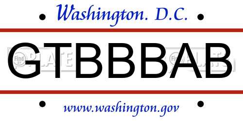 GTBBBAB District Of Columbia License Plate