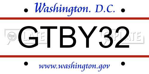 GTBY32 District Of Columbia License Plate
