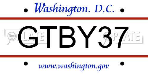 GTBY37 District Of Columbia License Plate