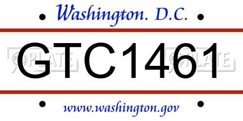 GTC1461 District Of Columbia License Plate