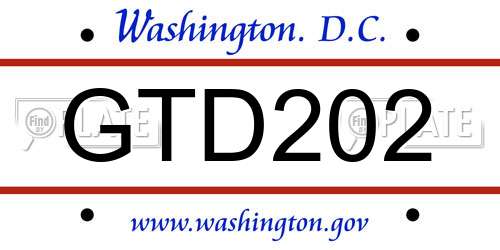 GTD202 District Of Columbia License Plate