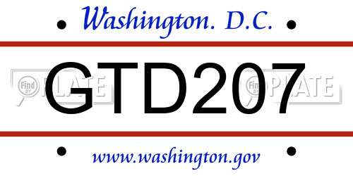 GTD207 District Of Columbia License Plate
