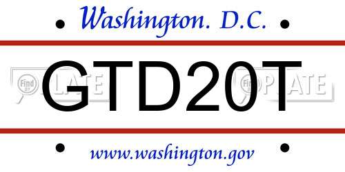 GTD20T District Of Columbia License Plate