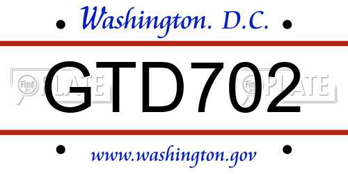 GTD702 District Of Columbia License Plate
