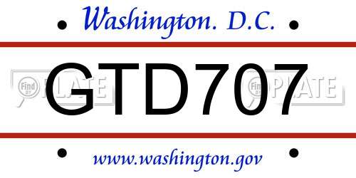 GTD707 District Of Columbia License Plate