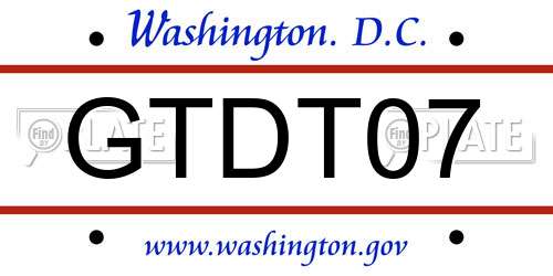 GTDT07 District Of Columbia License Plate