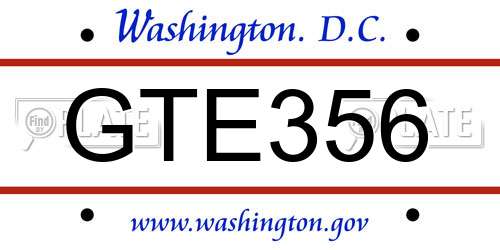 GTE356 District Of Columbia License Plate