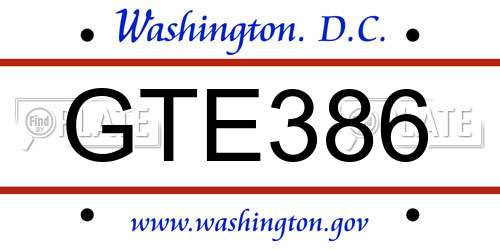 GTE386 District Of Columbia License Plate