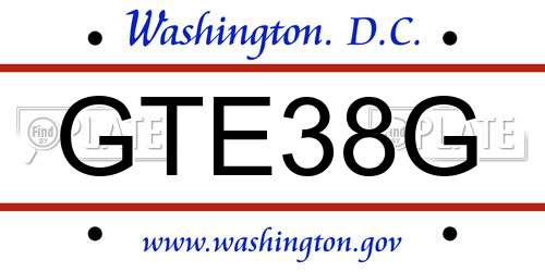 GTE38G District Of Columbia License Plate