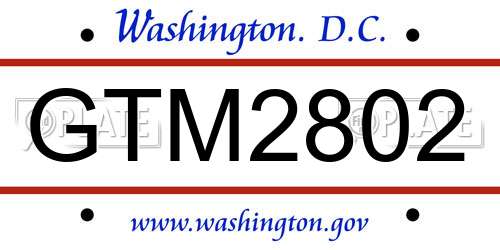 GTM2802 District Of Columbia License Plate