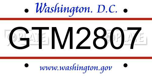 GTM2807 District Of Columbia License Plate