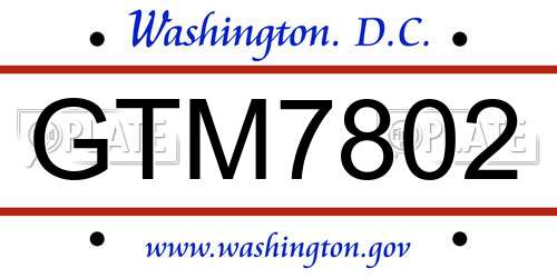 GTM7802 District Of Columbia License Plate