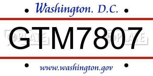 GTM7807 District Of Columbia License Plate
