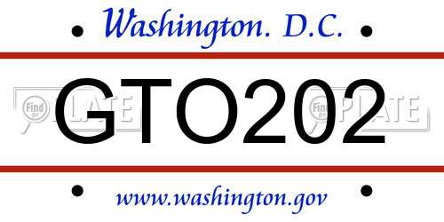 GTO202 District Of Columbia License Plate