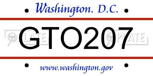 GTO207 District Of Columbia License Plate