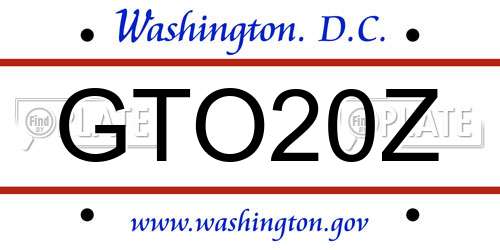 GTO20Z District Of Columbia License Plate