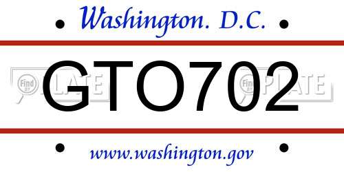 GTO702 District Of Columbia License Plate