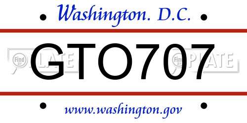 GTO707 District Of Columbia License Plate