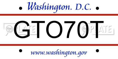 GTO70T District Of Columbia License Plate