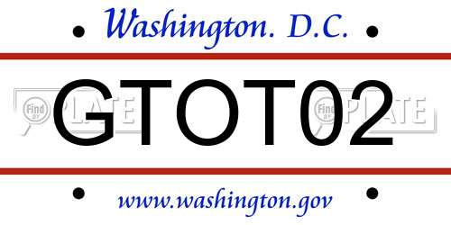 GTOT02 District Of Columbia License Plate