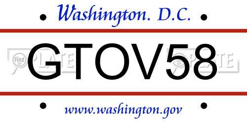 GTOV58 District Of Columbia License Plate