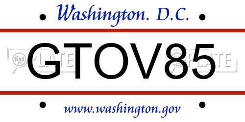 GTOV85 District Of Columbia License Plate