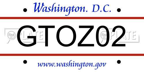 GTOZ02 District Of Columbia License Plate