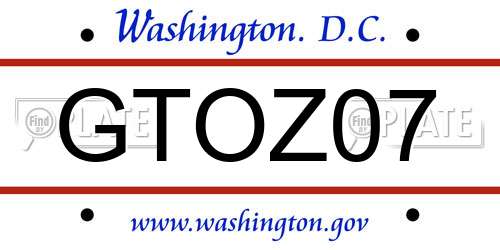 GTOZ07 District Of Columbia License Plate