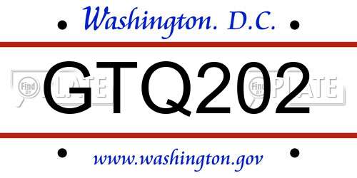 GTQ202 District Of Columbia License Plate