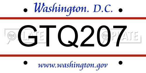 GTQ207 District Of Columbia License Plate