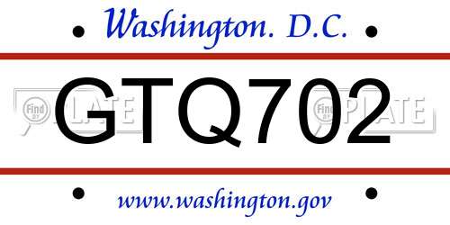 GTQ702 District Of Columbia License Plate