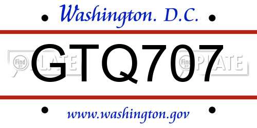 GTQ707 District Of Columbia License Plate