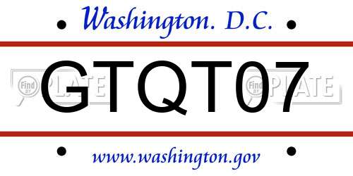 GTQT07 District Of Columbia License Plate