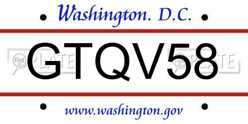 GTQV58 District Of Columbia License Plate