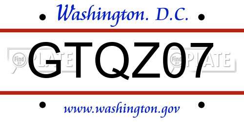 GTQZ07 District Of Columbia License Plate