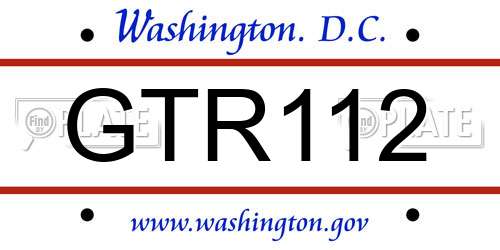 GTR112 District Of Columbia License Plate