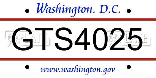 GTS4025 District Of Columbia License Plate