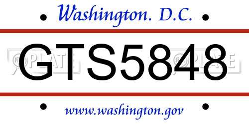 GTS5848 District Of Columbia License Plate