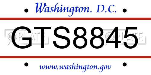 GTS8845 District Of Columbia License Plate
