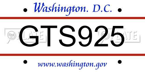 GTS925 District Of Columbia License Plate