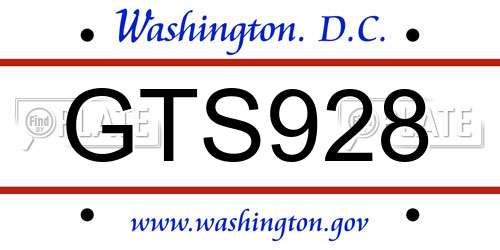 GTS928 District Of Columbia License Plate