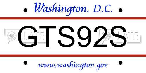 GTS92S District Of Columbia License Plate