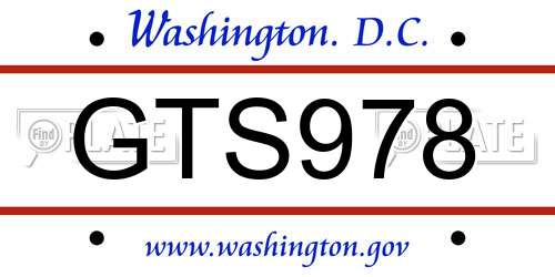GTS978 District Of Columbia License Plate
